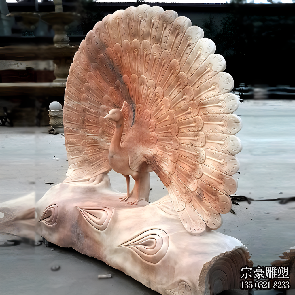 晚霞紅石雕孔雀雕塑 晚霞紅石雕孔雀雕塑