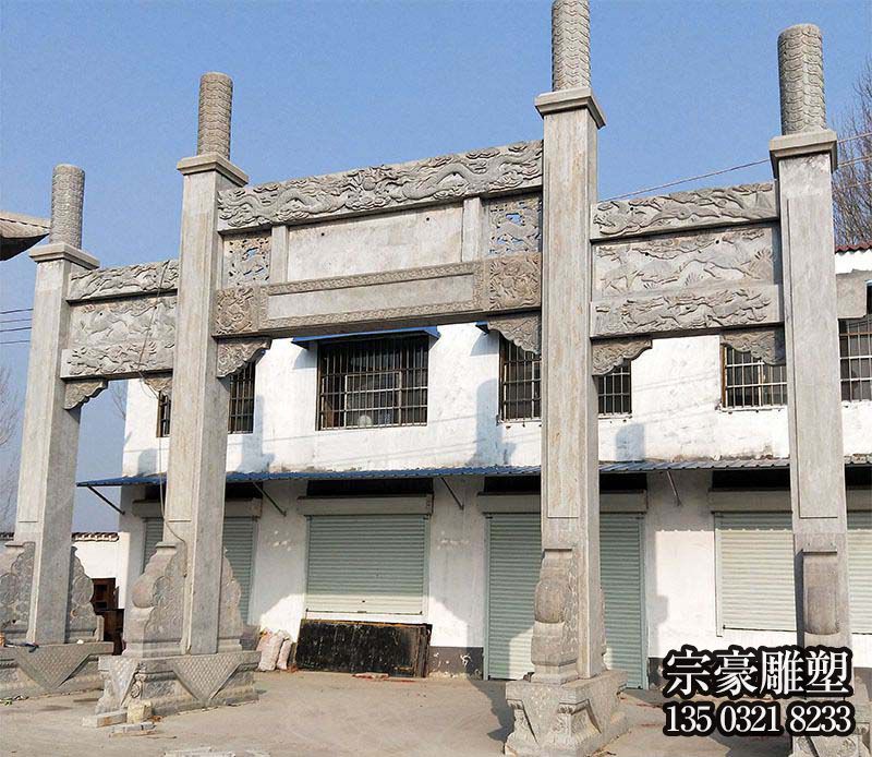園林景區門口擺放簡易三門石牌坊石雕 園林景區門口擺放簡易三門石牌坊石雕